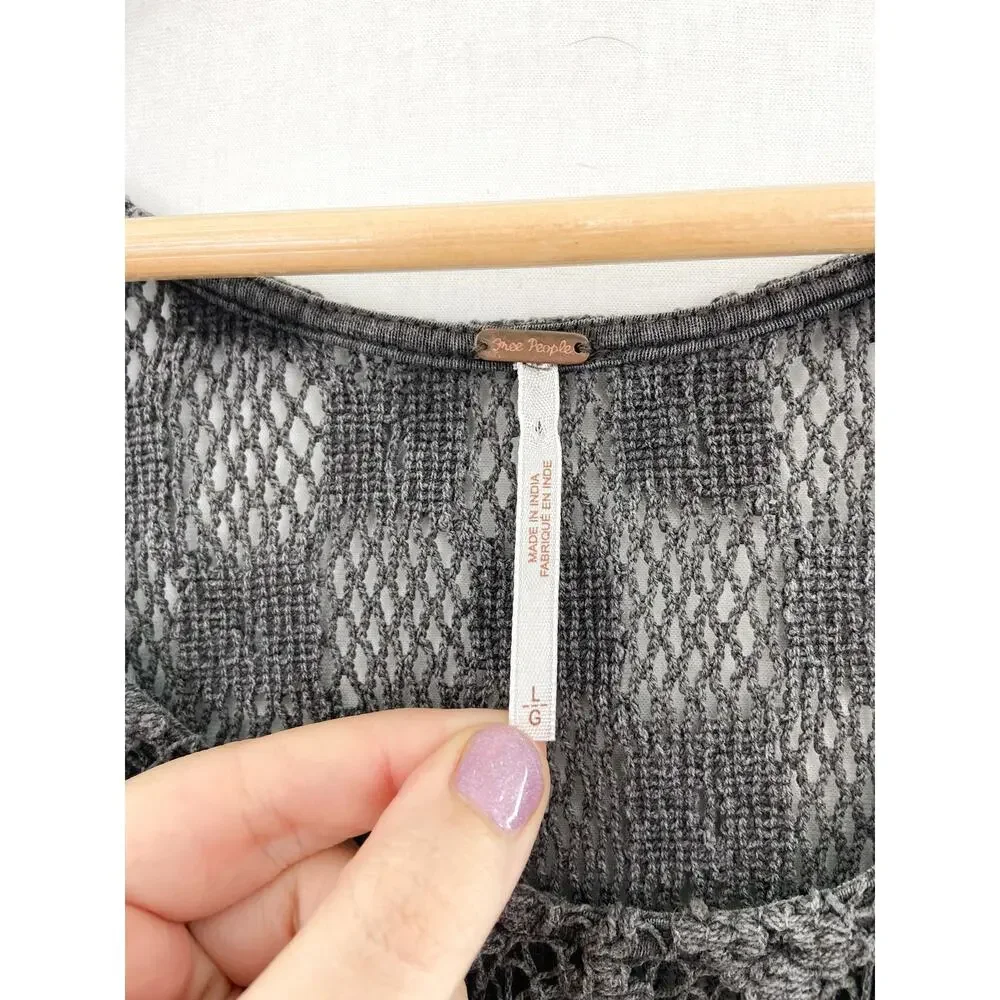 Free People Gray Crochet-Front Tank Top